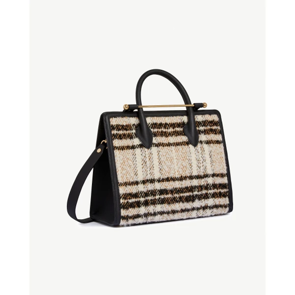 Strathberry Midi Tote in Black Bouclé Tartan, view 3