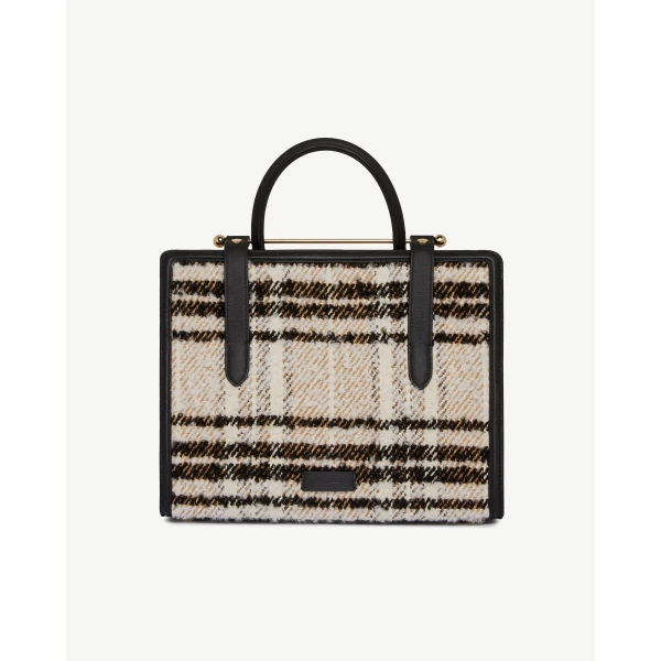 Strathberry Midi Tote in Black Bouclé Tartan, view 4