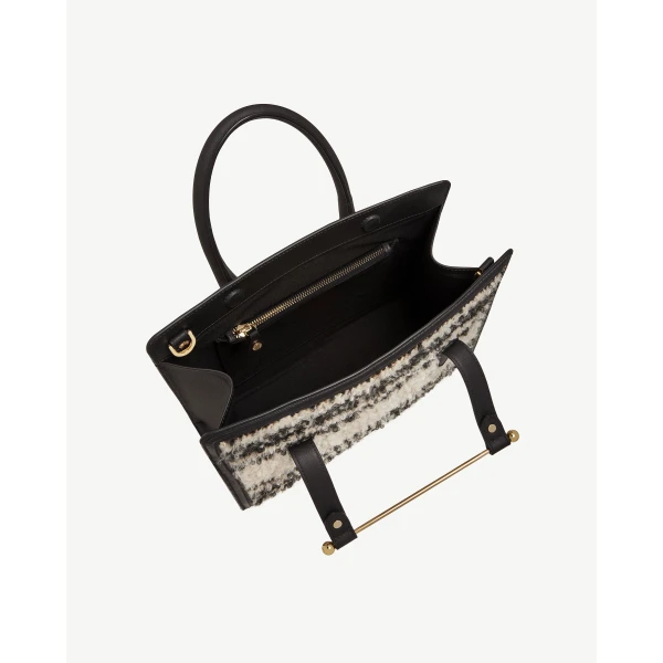 Strathberry Midi Tote in Black Bouclé Tartan, view 5