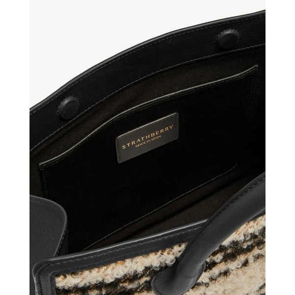 Strathberry Midi Tote in Black Bouclé Tartan, view 7