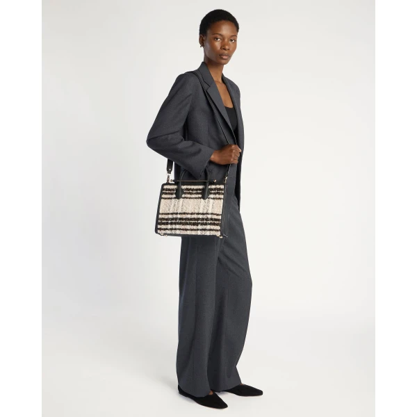 Strathberry Midi Tote in Black Bouclé Tartan, view 8