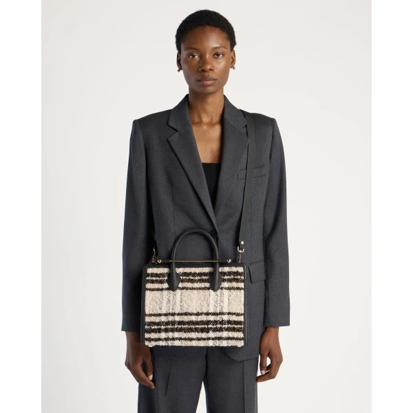 Strathberry Midi Tote in Black Bouclé Tartan, view 9