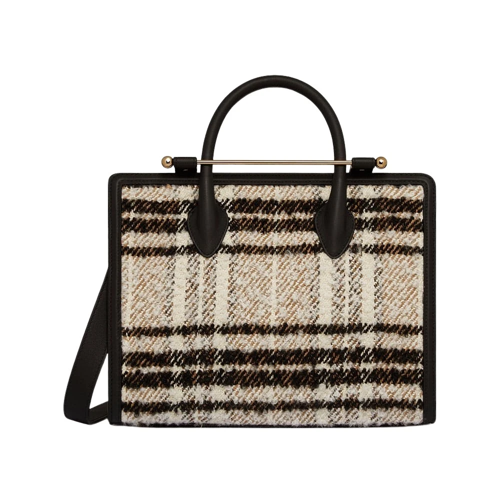 Multicolour-Midi-Tote-in-Black-Boucle-Tartan53331_nobg Strathberry Midi Tote in Black Bouclé Tartan