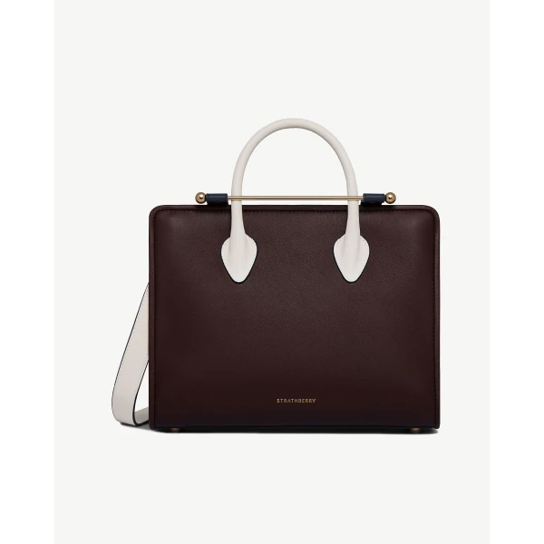Strathberry Midi Tote in Burgundy, Navy and Vanilla, view 2