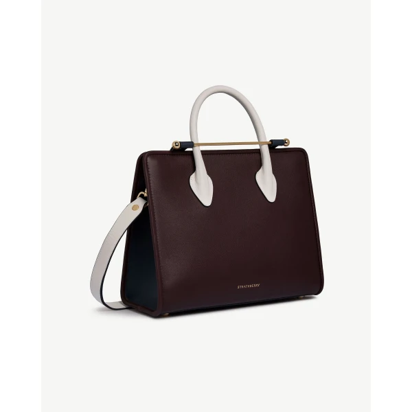 Strathberry Midi Tote in Burgundy, Navy and Vanilla, view 3