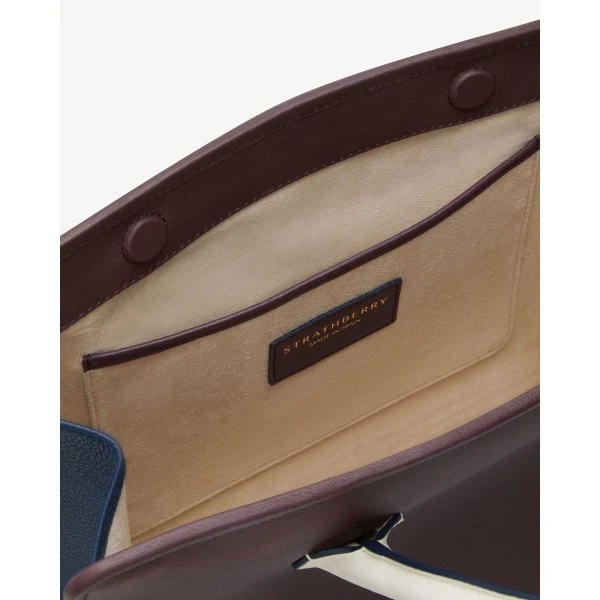 Strathberry Midi Tote in Burgundy, Navy and Vanilla, view 8