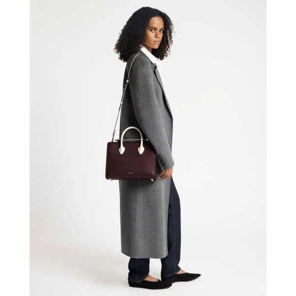 Strathberry Midi Tote in Burgundy, Navy and Vanilla, view 9