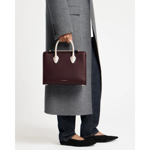Strathberry Midi Tote in Burgundy, Navy and Vanilla, view 10