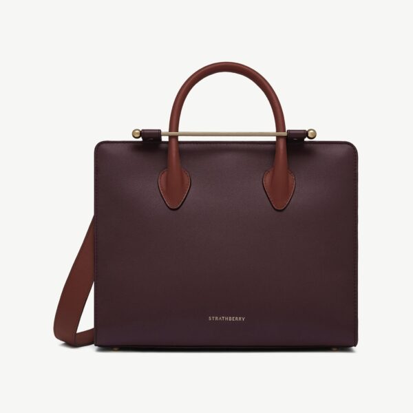 Strathberry Midi Tote in Burgundy, Walnut and Chestnut, view 2