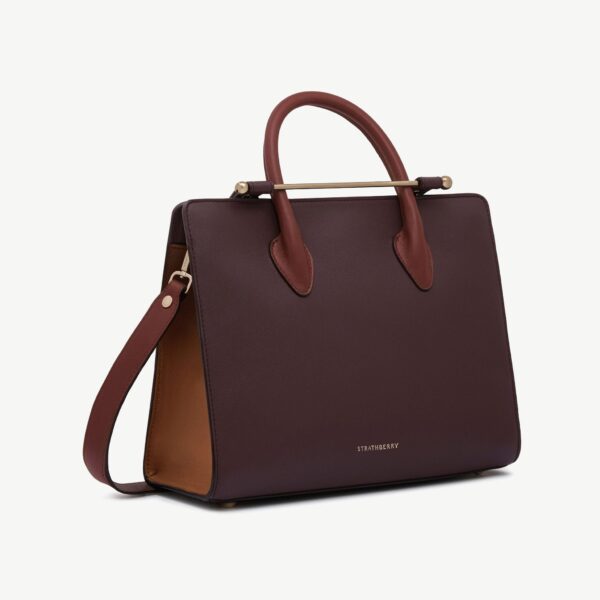 Strathberry Midi Tote in Burgundy, Walnut and Chestnut, view 3