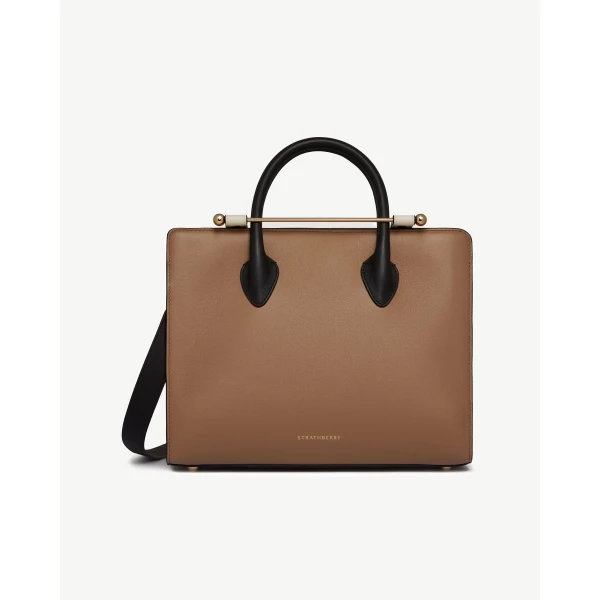 Strathberry Midi Tote in Clay, White and Black, view 2