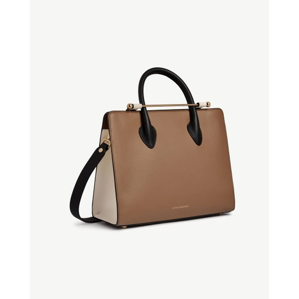 Strathberry Midi Tote in Clay, White and Black, view 3