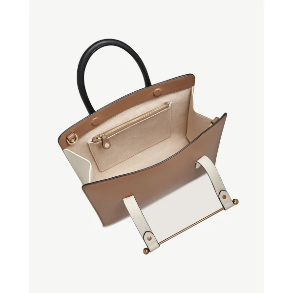 Strathberry Midi Tote in Clay, White and Black, view 5