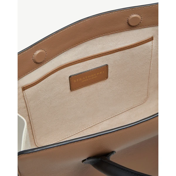 Strathberry Midi Tote in Clay, White and Black, view 7