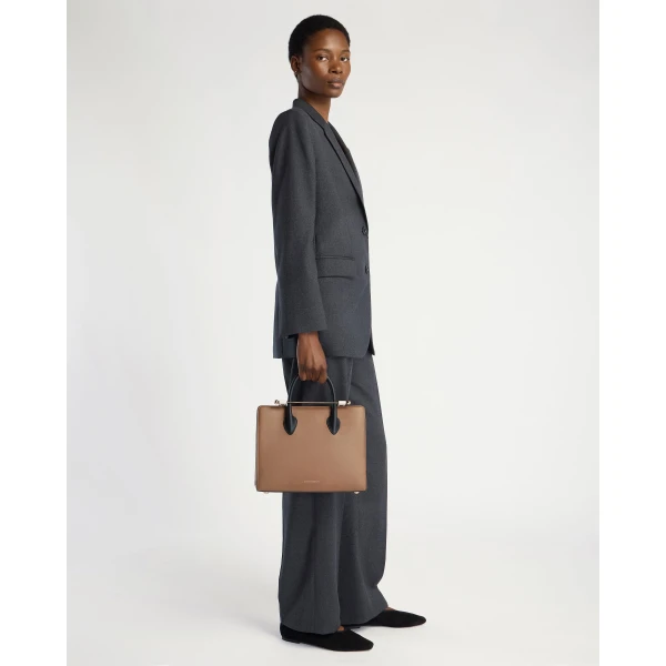Strathberry Midi Tote in Clay, White and Black, view 8