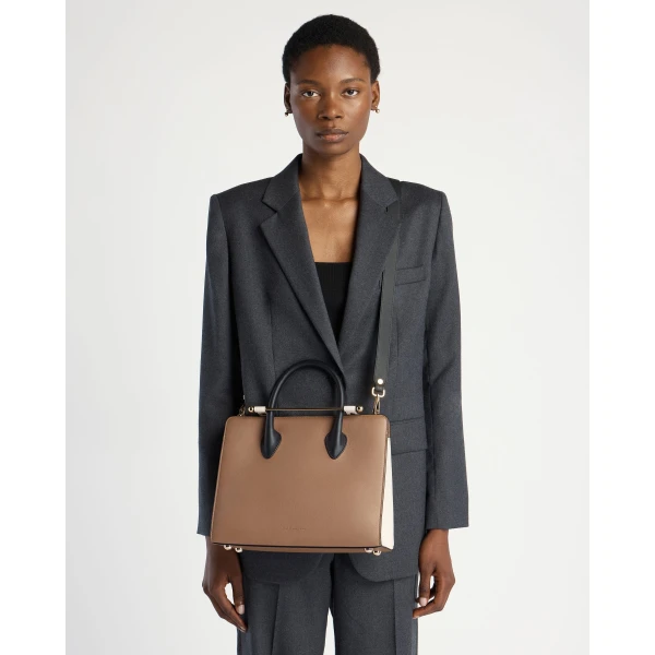 Strathberry Midi Tote in Clay, White and Black, view 9