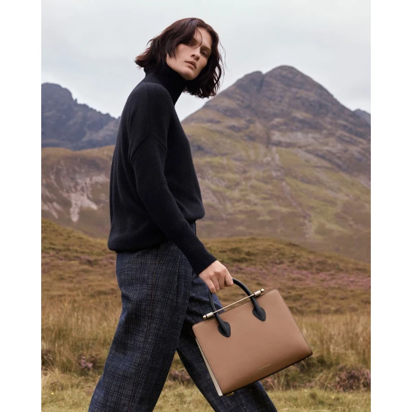 Strathberry Midi Tote in Clay, White and Black, view 10