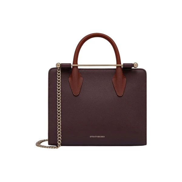 Strathberry Mini Tote in Burgundy, Chestnut and Walnut