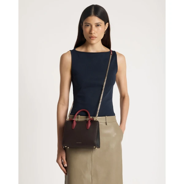 Strathberry Mini Tote in Espresso, Oxblood and Black, view 7