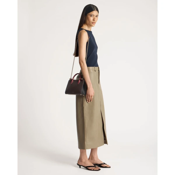Strathberry Mini Tote in Espresso, Oxblood and Black, view 9