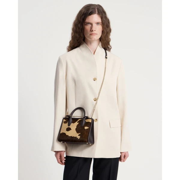 Strathberry Mini Tote in Sand and Espresso Spot Print, view 8