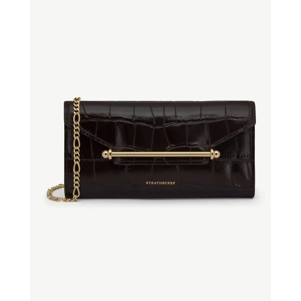 Strathberry Multrees Chain Wallet in Mahogany and Black, view 2