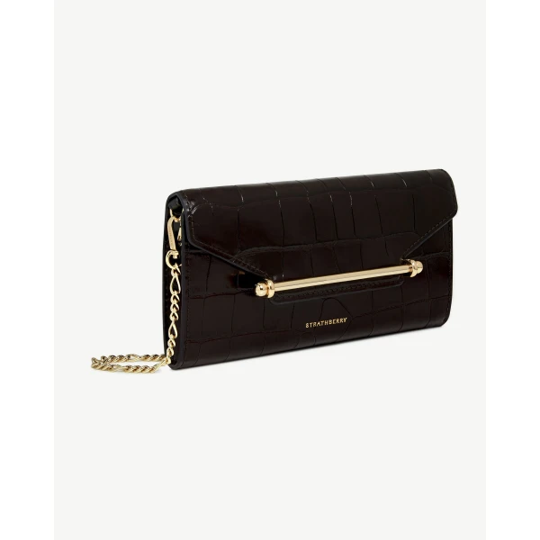 Strathberry Multrees Chain Wallet in Mahogany and Black, view 3