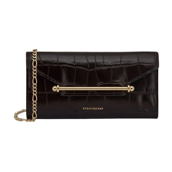 Strathberry Multrees Chain Wallet in Mahogany and Black
