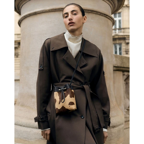 Strathberry Osette Midi Pouch in Sand and Espresso Spot Print, view 8