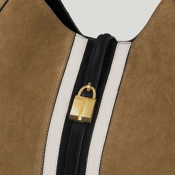 Demellier The Large Siena Bucket in Tobacco & Black Bucket Bag, view 3