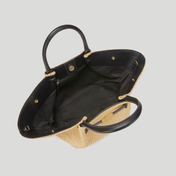 Demellier The Midi New York in Warm Raffia & Black Crossbody Bag, view 3