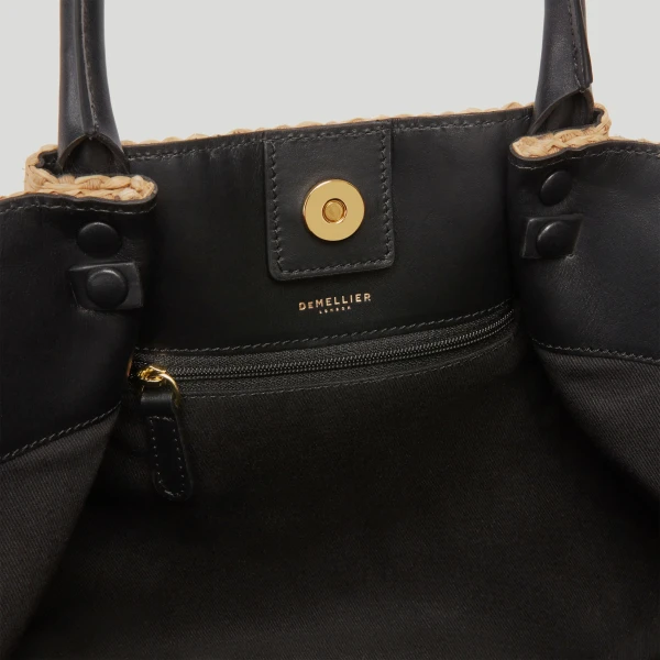 Demellier The Midi New York in Warm Raffia & Black Crossbody Bag, view 4