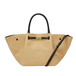 Demellier The Midi New York in Warm Raffia & Black Crossbody Bag
