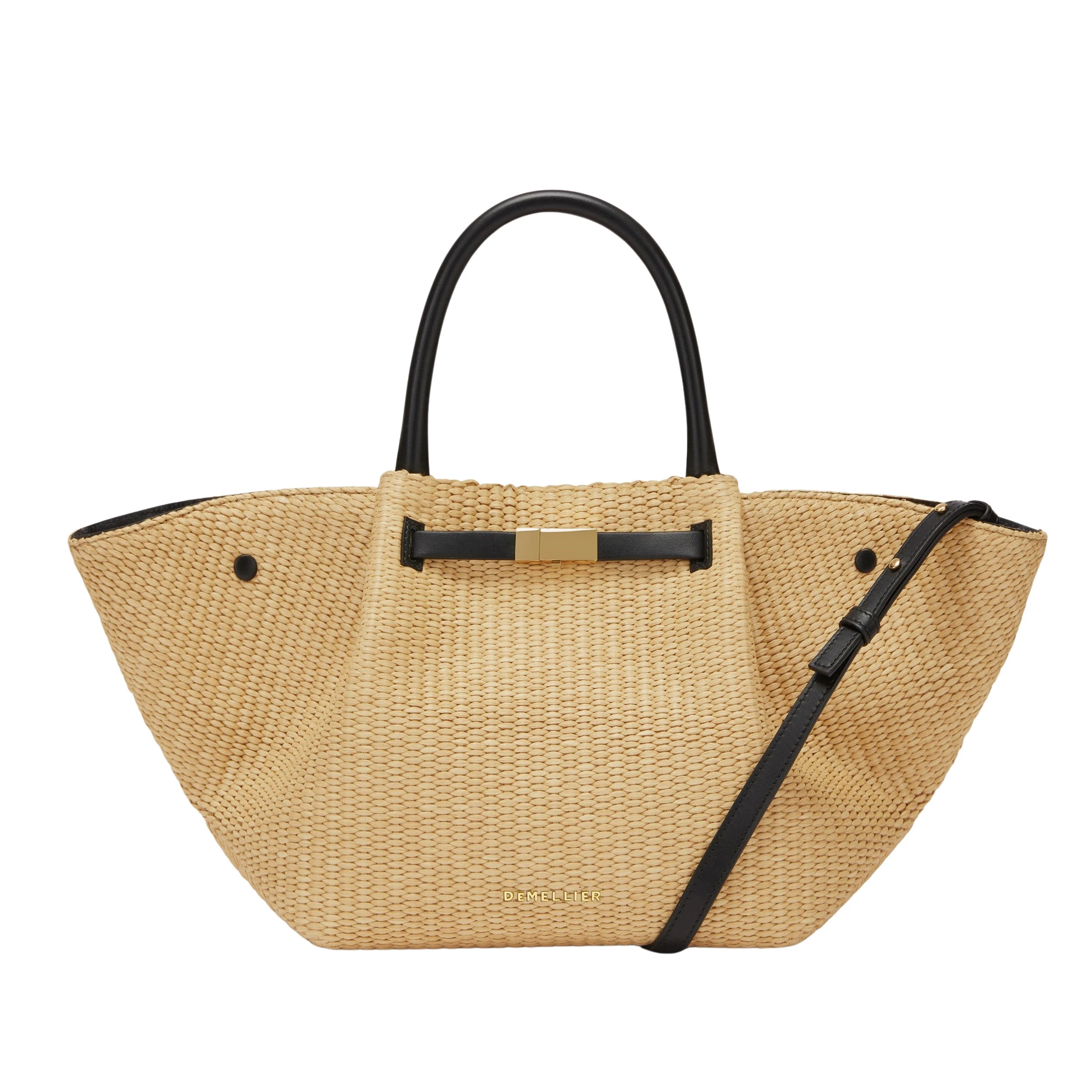 Multicolour-The-Midi-New-York-in-Warm-Raffia-Black58675_nobg Demellier The Midi New York in Warm Raffia & Black Crossbody Bag