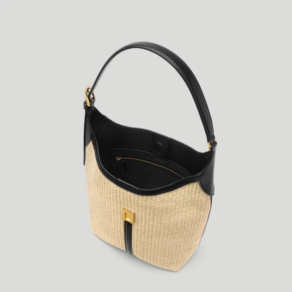 Demellier The Siena Bucket in Natural & Black Bucket Bag, view 4