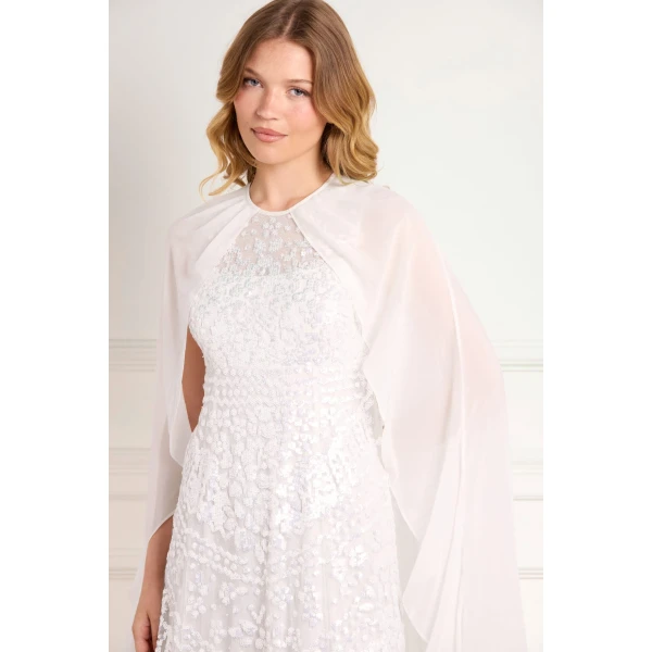 Needle and Thread Anais Sequin Cape Gown in Swan White, view 4