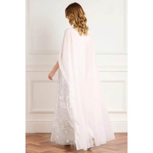 Needle and Thread Anais Sequin Cape Gown in Swan White, view 5