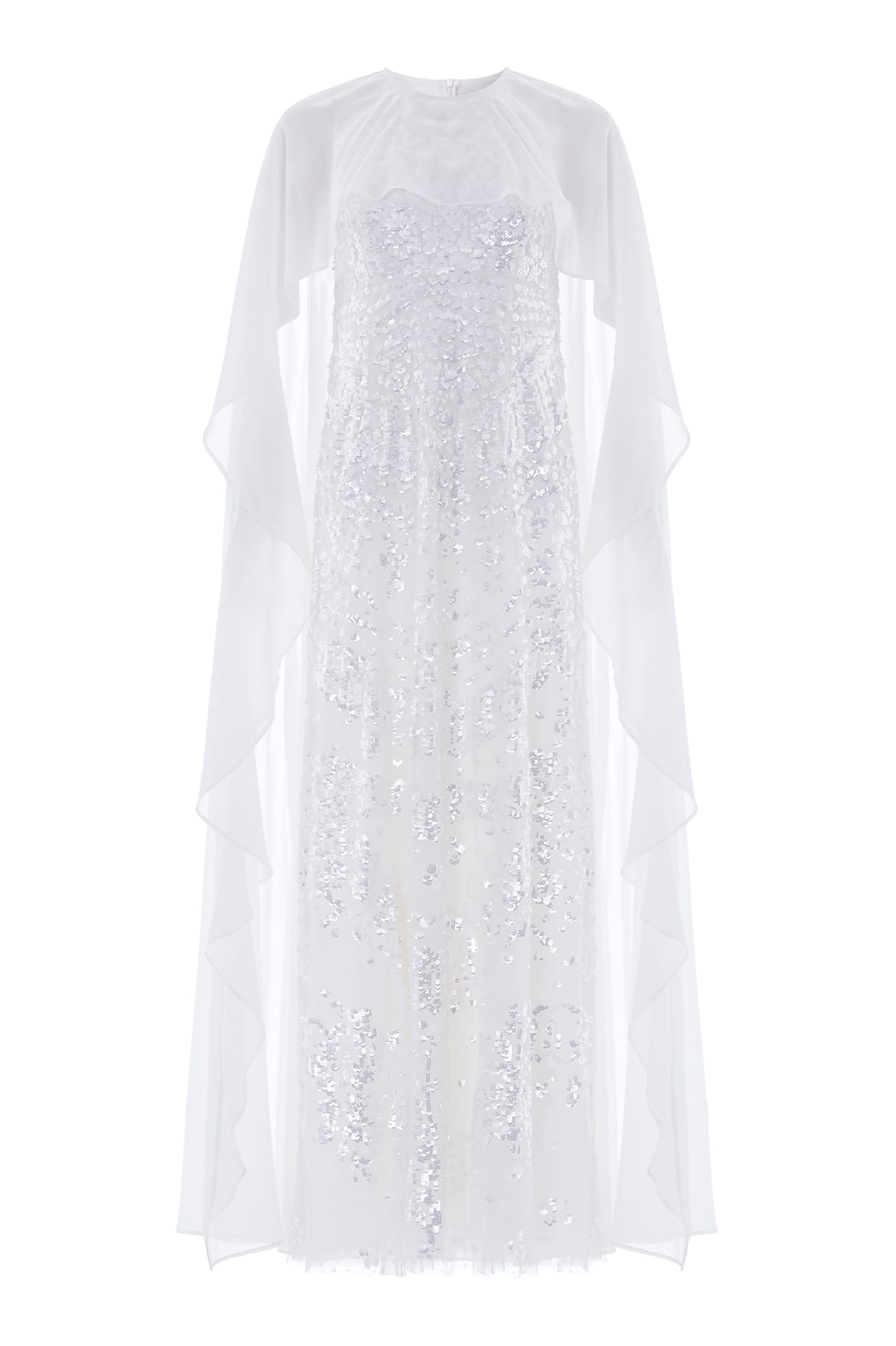 Needle & Thread Anais Sequin Cape Gown in Swan White - Dresses - British Luxury Evening Wear at Luxury Shoes 