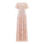 Needle and Thread Anais Sequin Short Sleeve Gown in Biscuit