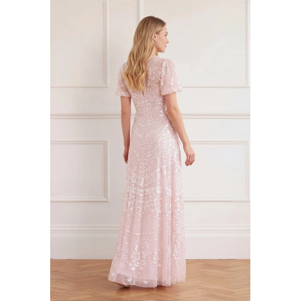 Needle and Thread Anais Sequin Short Sleeve Gown in Shell, view 5