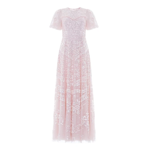 Needle and Thread Anais Sequin Short Sleeve Gown in Shell