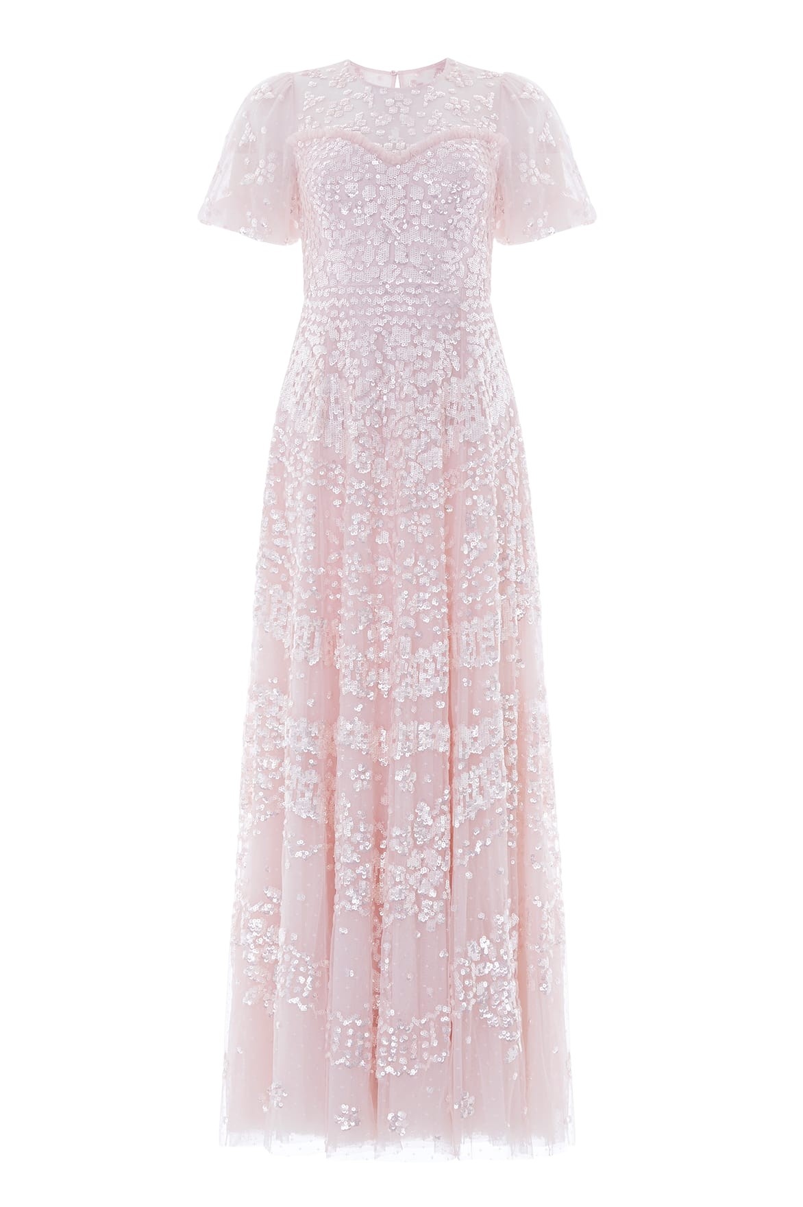 Needle & Thread Anais Sequin Short Sleeve Gown in Shell - Dresses - British Luxury Evening Wear at Luxury Shoes 