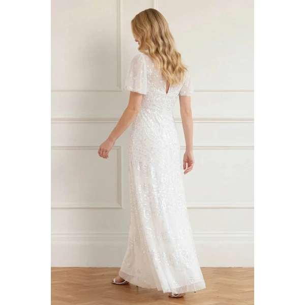 Needle and Thread Anais Sequin Short Sleeve Gown in Swan White, view 5