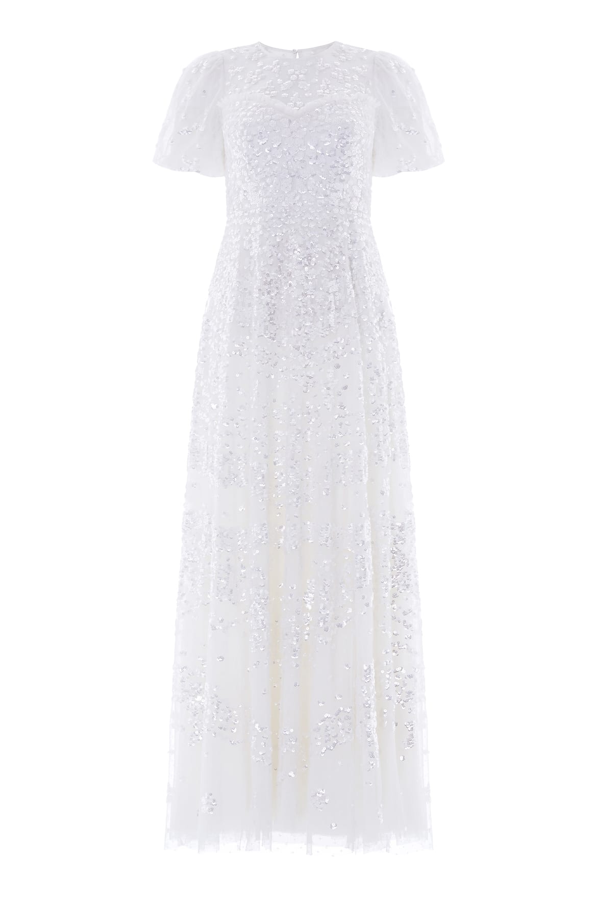Needle & Thread Anais Sequin Short Sleeve Gown in Swan White - Dresses - British Luxury Evening Wear at Luxury Shoes 