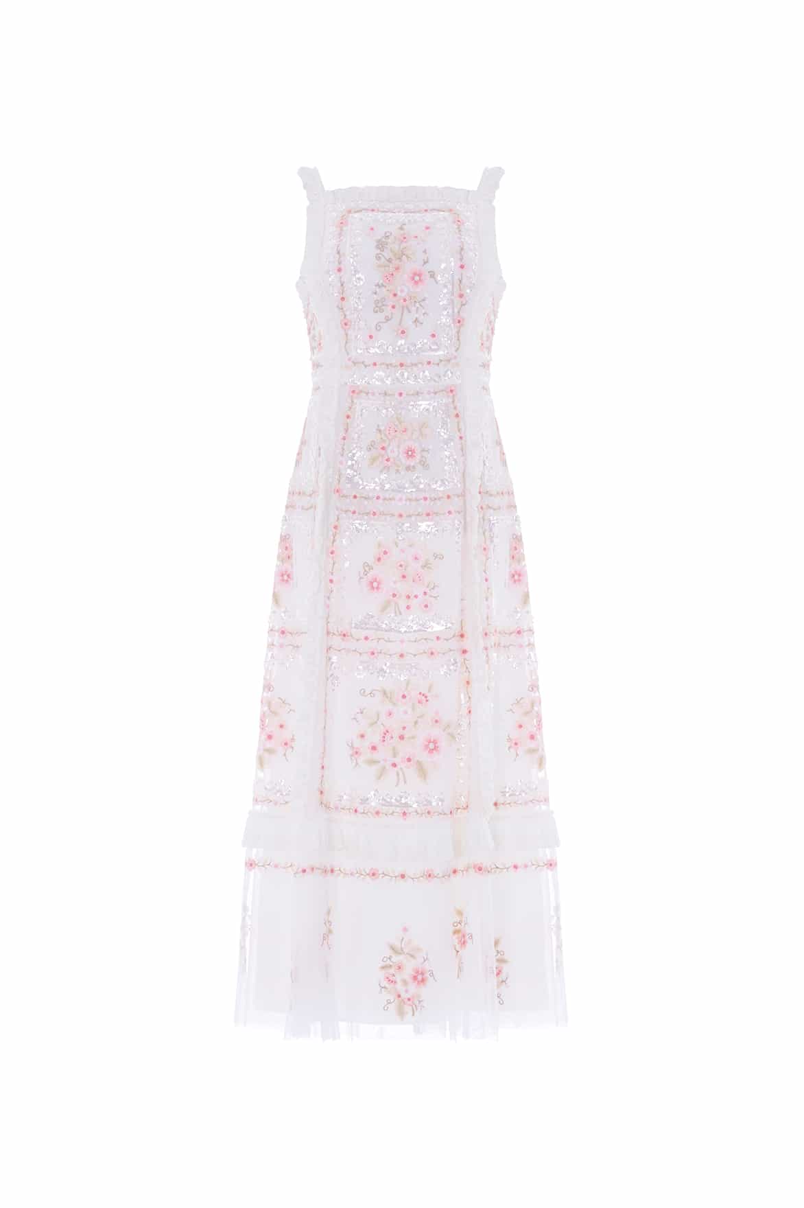 Needle & Thread Blossom Bib Ballerina Dress in Swan White/Multi - Dresses - British Luxury Evening Wear at Luxury Shoes 