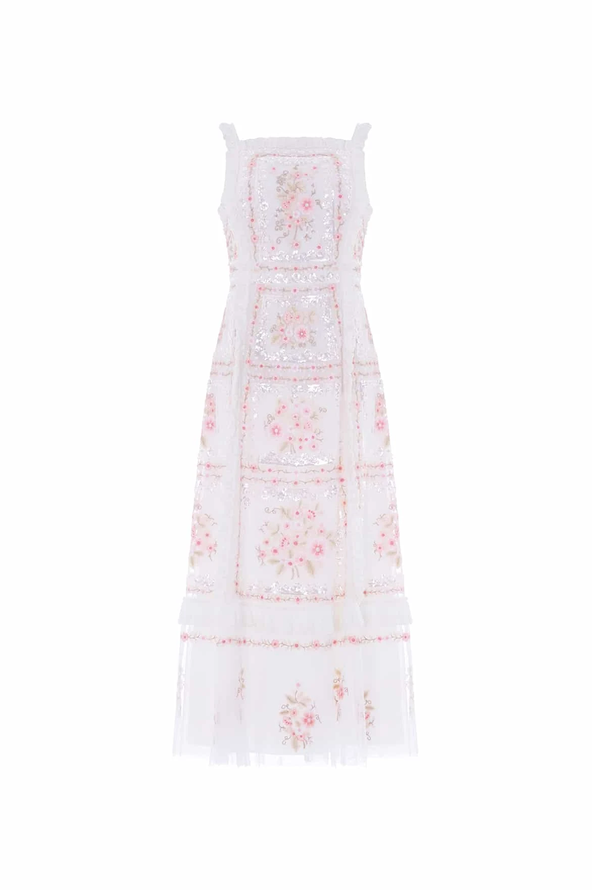 Needle and Thread Blossom Bib Ballerina Dress in Swan White/Multi