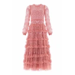 Needle & Thread Blossom Lace Ankle Gown in Misty Rose - Dresses - British Luxury Evening Wear at Luxury Shoes Needle and Thread Blossom Lace Ankle Gown in Misty Rose