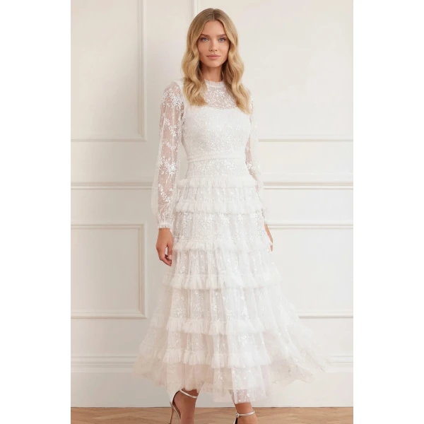 Needle and Thread Blossom Lace Ankle Gown in Swan White, view 2