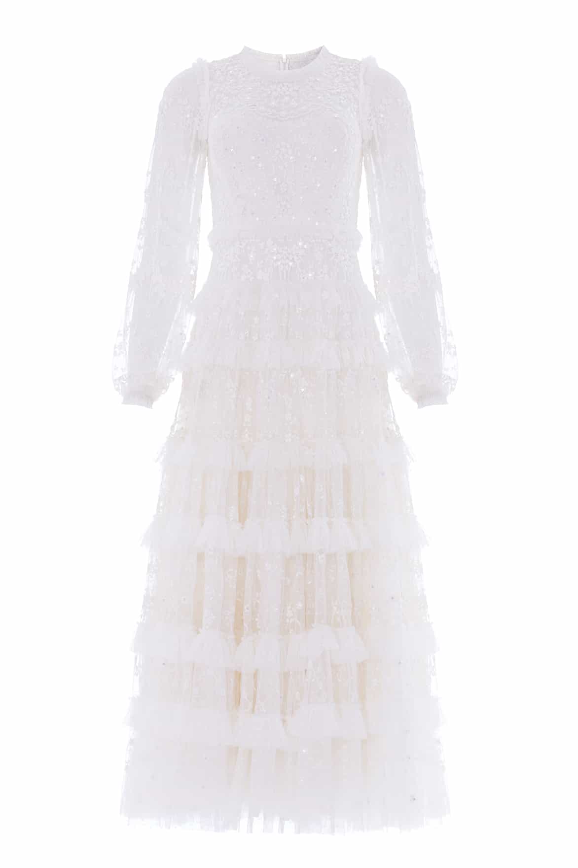 Needle & Thread Blossom Lace Ankle Gown in Swan White - Dresses - British Luxury Evening Wear at Luxury Shoes 