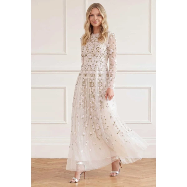 Needle and Thread Camellia Ditsy Ankle Gown in Cream/Multi, view 3